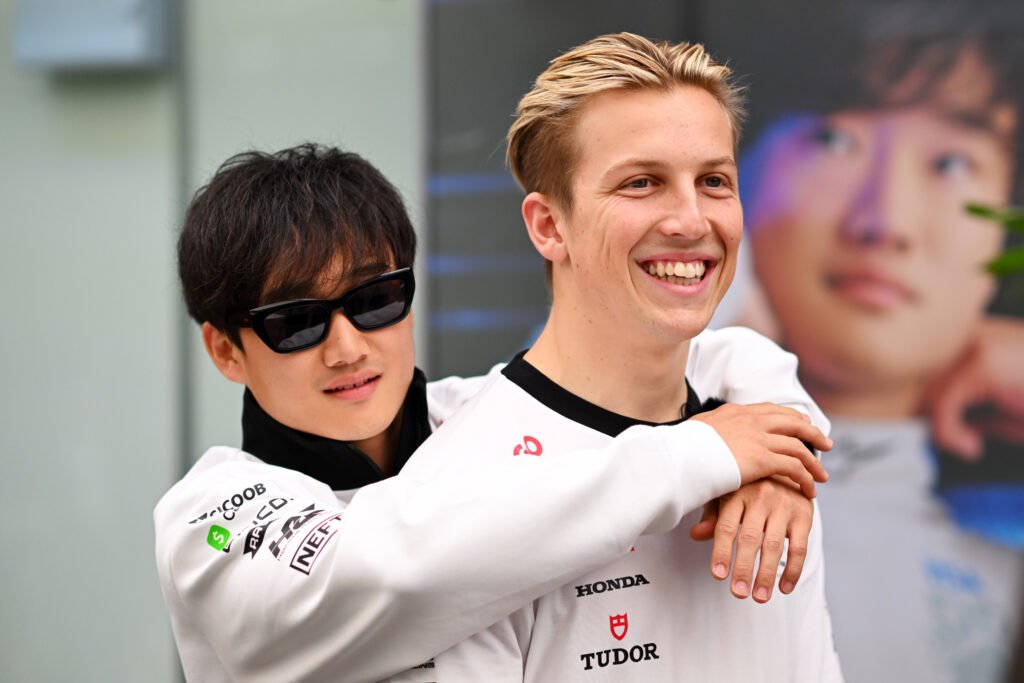 (FILE PHOTO) F1 Driver Liam Lawson Joins Red Bull SAO PAULO, BRAZIL - OCTOBER 31: Yuki Tsunoda of Japan and Visa Cash App RB and Liam Lawson of New Zealand and Visa Cash App RB look on in the Paddock during previews ahead of the F1 Grand Prix of Brazil at Autodromo Jose Carlos Pace on October 31, 2024 in Sao Paulo, Brazil.