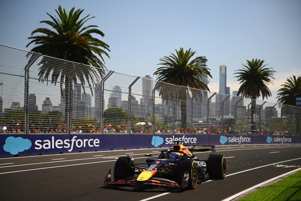 MELBOURNE, AUSTRALIA - MARCH 14: Max Verstappen of the Netherlands driving the (1) Oracle Red Bull Racing RB21 on track prior to practice ahead of the F1 Grand Prix of Australia at Albert Park Grand Prix Circuit on March 14, 2025 in Melbourne, Australia.
