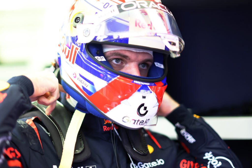 BAHRAIN, BAHRAIN - APRIL 11: Max Verstappen of the Netherlands and Oracle Red Bull Racing prepares to drive in the garage during practice ahead of the F1 Grand Prix of Bahrain at Bahrain International Circuit on April 11, 2025 in Bahrain, Bahrain.