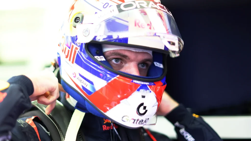 Max Verstappen of the Netherlands and Oracle Red Bull Racing prepares to drive in the garage during practice ahead of the F1 Grand Prix of Bahrain at Bahrain International Circuit on April 11, 2025 in Bahrain, Bahrain. (Photo by Mark Thompson/Getty Images)