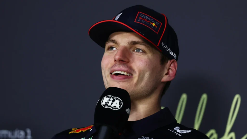 Pole position qualifier Max Verstappen of the Netherlands and Oracle Red Bull Racing in the Drivers Press Conference during qualifying ahead of the F1 Grand Prix of Saudi Arabia at Jeddah Corniche Circuit on April 19, 2025 in Jeddah, Saudi Arabia. (Photo by Clive Rose/Getty Images)
