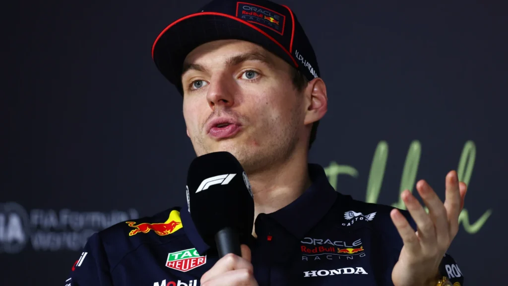 Second placed Max Verstappen of the Netherlands and Oracle Red Bull Racing in the Drivers Press Conference during the F1 Grand Prix of Saudi Arabia at Jeddah Corniche Circuit on April 20, 2025 in Jeddah, Saudi Arabia. (Photo by Clive Rose/Getty Images)