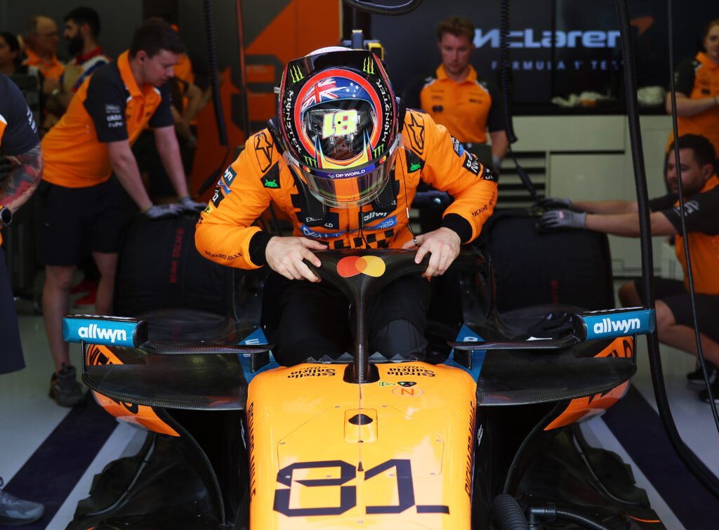 BAHRAIN, BAHRAIN - APRIL 11: Oscar Piastri of Australia and McLaren prepares to drive during practice ahead of the F1 Grand Prix of Bahrain at Bahrain International Circuit on April 11, 2025 in Bahrain, Bahrain. (Photo by Steven Tee/LAT Images)