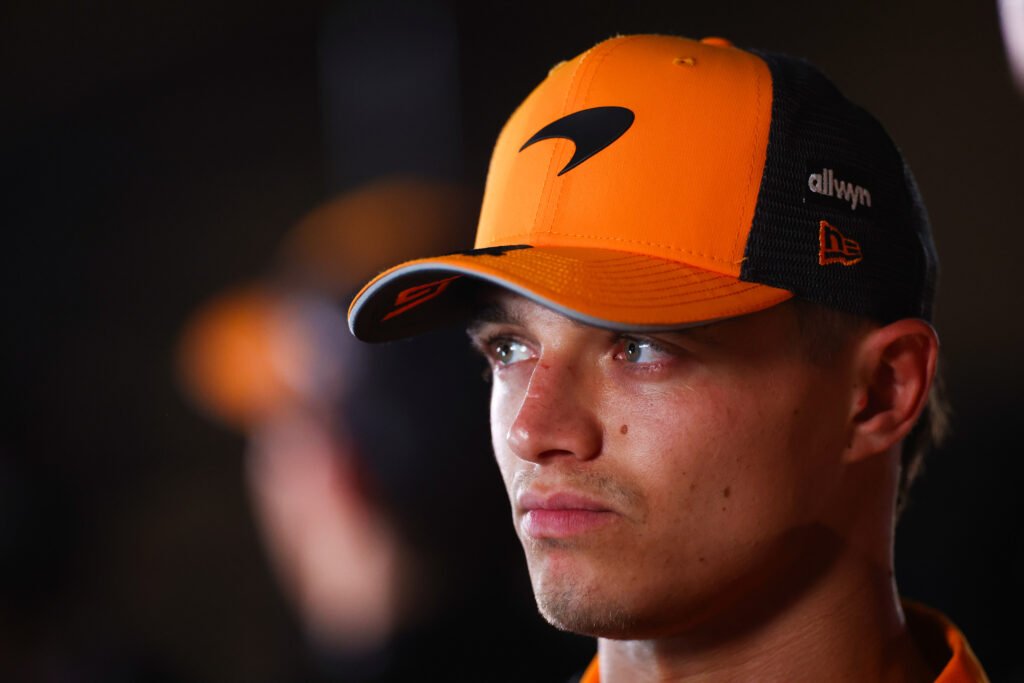 Lando Norris of Great Britain and McLaren is interviewed during qualifying ahead of the F1 Grand Prix of Saudi Arabia. Norris is set to compete in the 2025 Miami GP.