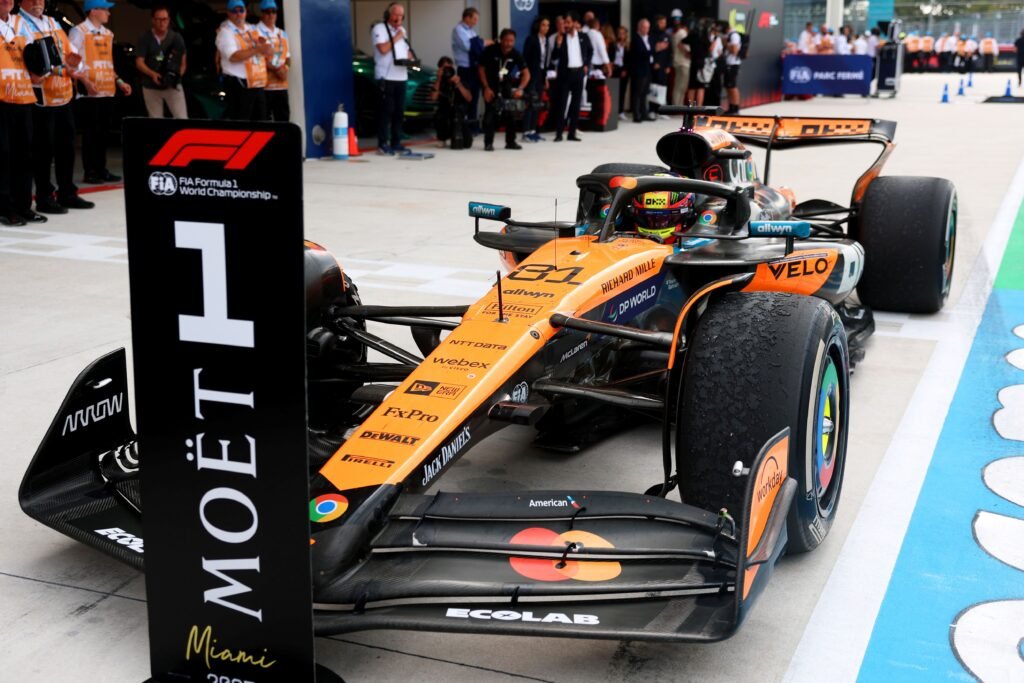McLaren's Oscar Piastri praised his team while celebrating his win in Miami.