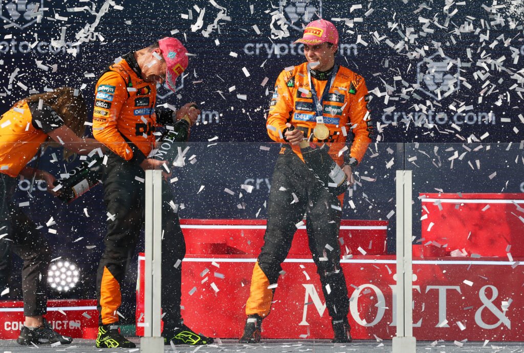 Lando Norris and Oscar Piastri on the podium at Miami GP.