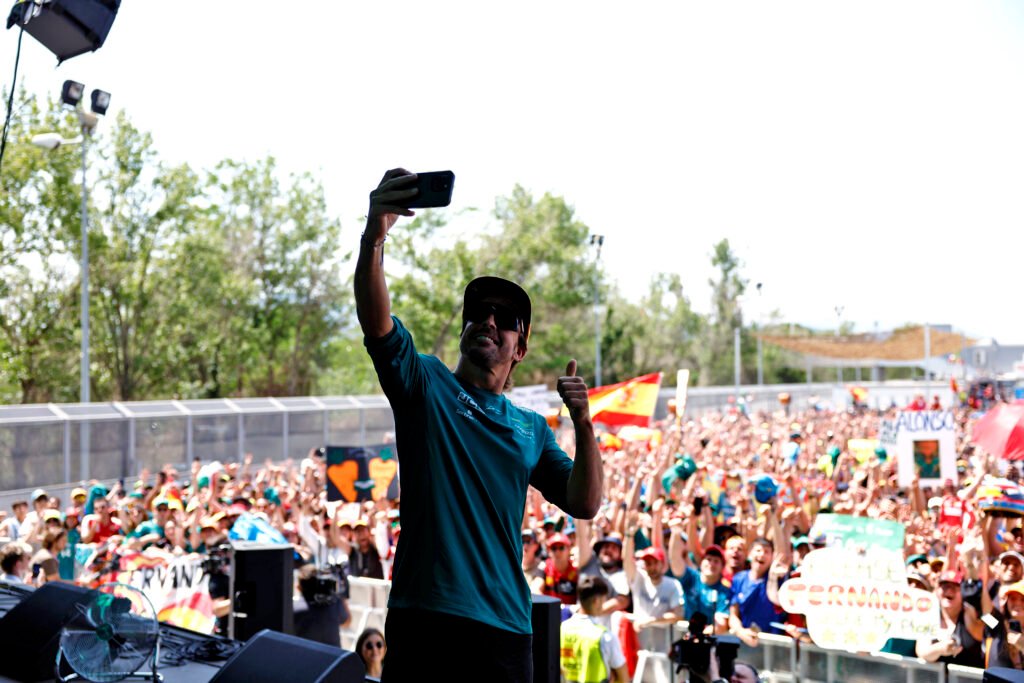 Aston Martin's Fernando Alonso at the F1 Spanish GP in 2024
