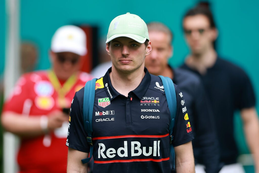 MIAMI, FLORIDA - MAY 04: Max Verstappen of the Netherlands and Oracle Red Bull Racing arrives in the Paddock prior to the F1 GP of Miami at Miami International Autodrome on May 04, 2025 in Miami, Florida.