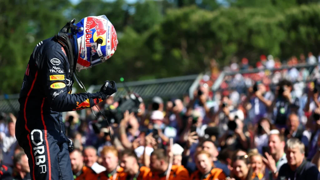 Race winner Max Verstappen of the Netherlands and Oracle Red Bull Racing celebrates in parc ferme during the F1 Grand Prix of Emilia-Romagna at Autodromo Internazionale Enzo e Dino Ferrari on May 18, 2025 in Imola, Italy. (Photo by Mark Thompson/Getty Images)