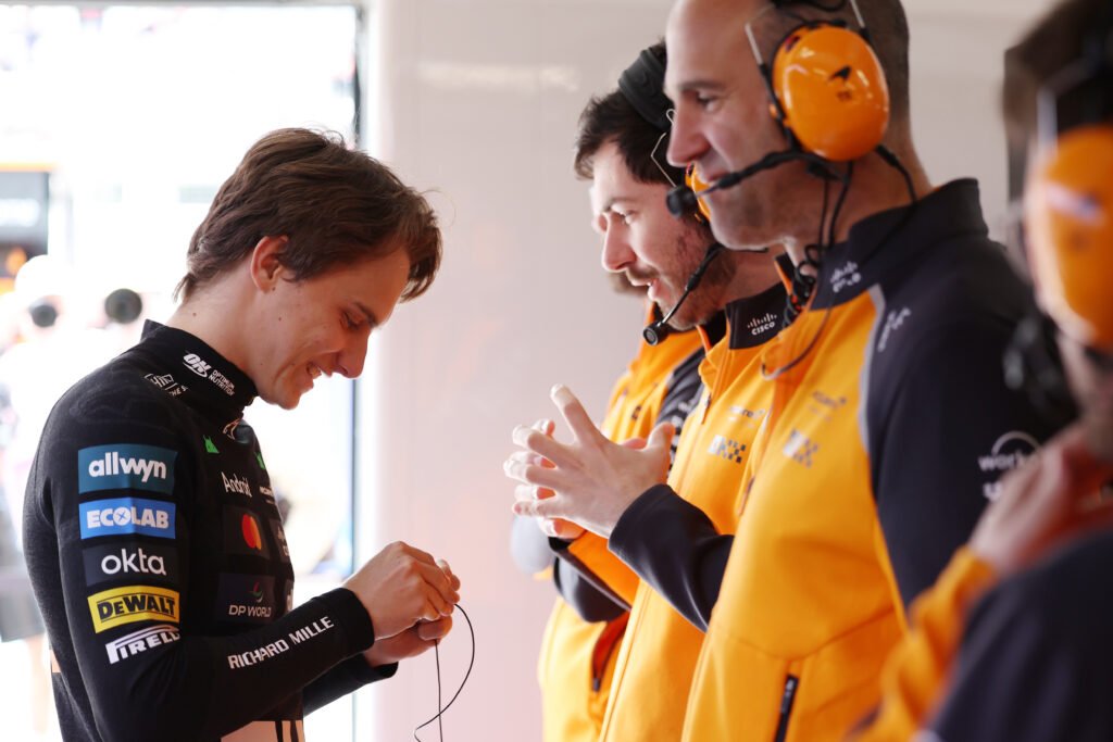 MONTREAL, QUEBEC - JUNE 13: Oscar Piastri of Australia and McLaren prepares to drive in the garage during practice ahead of the F1 Grand Prix of Canada at Circuit Gilles-Villeneuve on June 13, 2025 in Montreal, Quebec. (Photo by Glenn Dunbar/LAT Images)