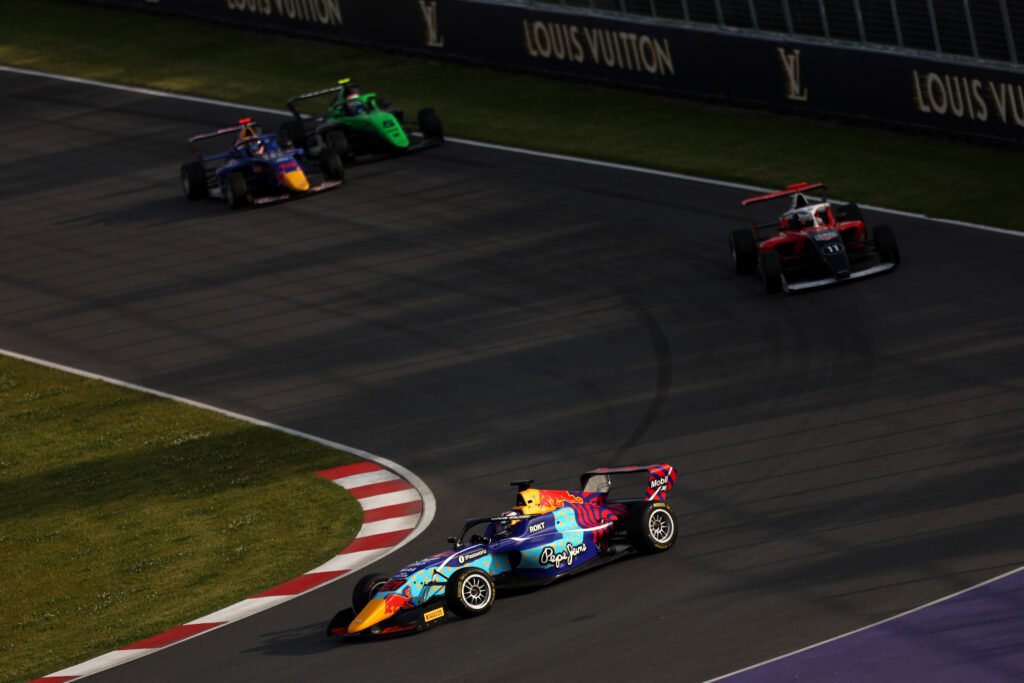 MONTREAL, QUEBEC - JUNE 13: Alisha Palmowski of Great Britain and Campos Racing (21) leads Aiva Anagnostiadis of Australia and Hitech TGR (11) Chloe Chambers of United States and Campos Racing (14) and Emma Felbermayr of Austria and Rodin Motorsport (5) on track during qualifying ahead of F1 Academy Round 4 at Circuit Gilles-Villeneuve on June 13, 2025 in Montreal, Quebec. (Photo by Meg Oliphant/Getty Images) // Getty Images // SI202506140119 // Usage for editorial use only //