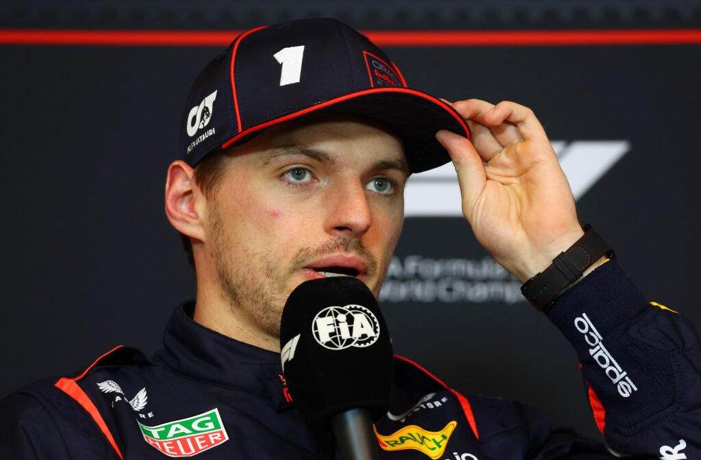 MONTREAL, QUEBEC - JUNE 14: Second placed qualifier Max Verstappen of the Netherlands and Oracle Red Bull Racing in the Drivers Press Conference during qualifying ahead of the F1 Grand Prix of Canada at Circuit Gilles-Villeneuve on June 14, 2025 in Montreal, Quebec. (Photo by Clive Rose/Getty Images) // Getty Images / Red Bull Content Pool // SI202506140655 // Usage for editorial use only //