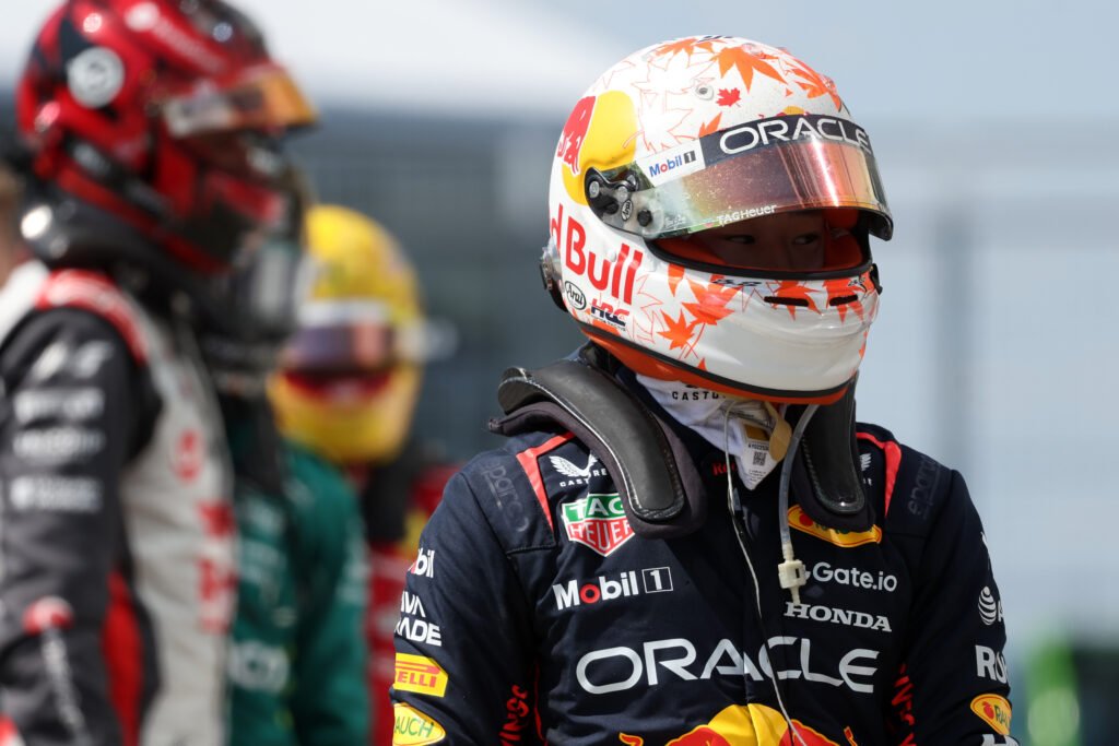 MONTREAL, QUEBEC - JUNE 15: Twelfth placed Yuki Tsunoda of Japan and Oracle Red Bull Racing looks on in parc ferme during the F1 Grand Prix of Canada at Circuit Gilles-Villeneuve on June 15, 2025 in Montreal, Quebec.