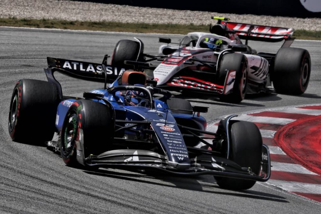 Alexander Albon (THA) Atlassian Williams Racing FW47. 01.06.2025. Formula 1 World Championship, Rd 9, Spanish Grand Prix, Barcelona, Spain, Race Day. Alex Albon endured a chaotic 2025 Spanish GP, suffering multiple collisions, a time penalty, and eventual retirement for Williams.