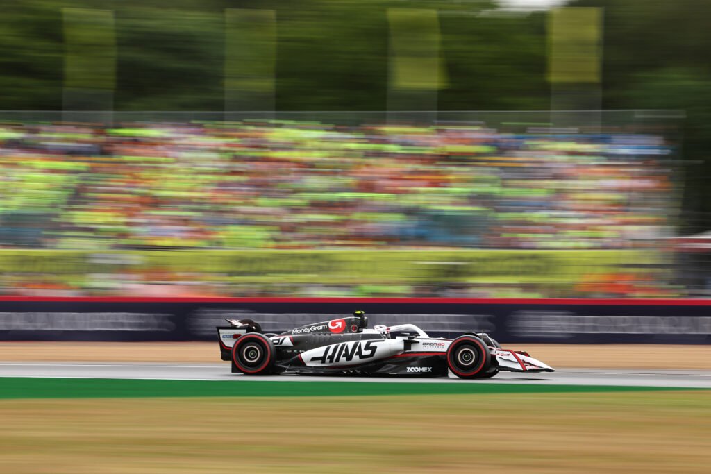 Oliver Bearman driving the Haas F1 car during qualifying at the British Grand Prix.