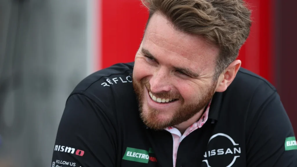 Oliver Rowland of Great Britain and Nissan Formula E Team looks on during previews ahead of the Berlin E-Prix at Tempelhof Airport Circuit on July 10, 2025 in Berlin, Germany. (Photo by Andrew Ferraro/LAT Images)
