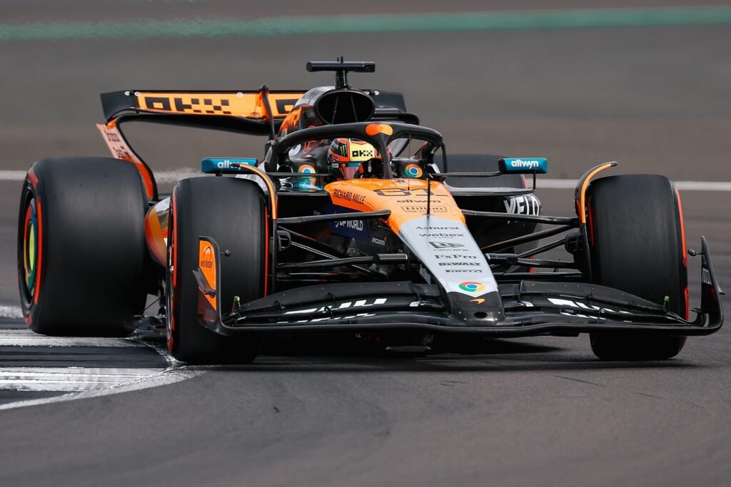 Oscar Piastri driving the McLaren around Silverstone at the British GP Qualifying.