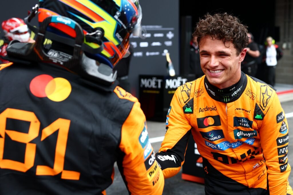 Lando Norris post-race in Parc-Ferme at the Belgian GP