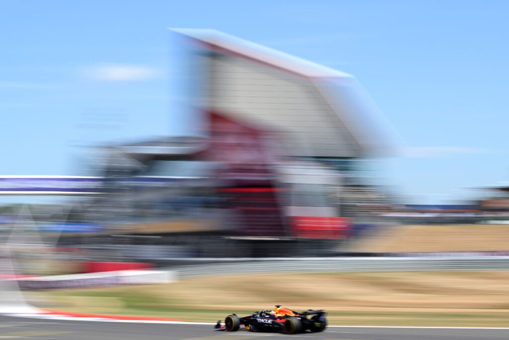 NORTHAMPTON, ENGLAND - JULY 04: Max Verstappen of the Netherlands driving the (1) Oracle Red Bull Racing RB21 on track during practice ahead of the F1 Grand Prix of Great Britain at Silverstone Circuit on July 04, 2025 in Northampton, England. (Photo by Clive Mason/Getty Images) // Getty Images / Red Bull Content Pool // SI202507040534 // Usage for editorial use only //