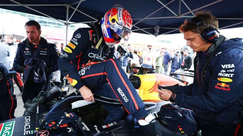 Max Verstappen of the Netherlands and Oracle Red Bull Racing prepares to drive on the grid prior to the F1 Grand Prix of Great Britain at Silverstone Circuit on July 06, 2025 in Northampton, England. (Photo by Mark Thompson/Getty Images)