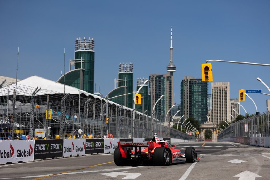 Will Power driving his Team Penske car around Toronto's Exhibition Place circuit at Indy Toronto. 