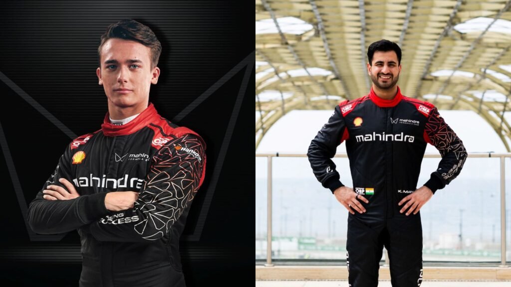 Professional images of Dino Beganovic and Kush Maini, in Mahindra Racing overalls.