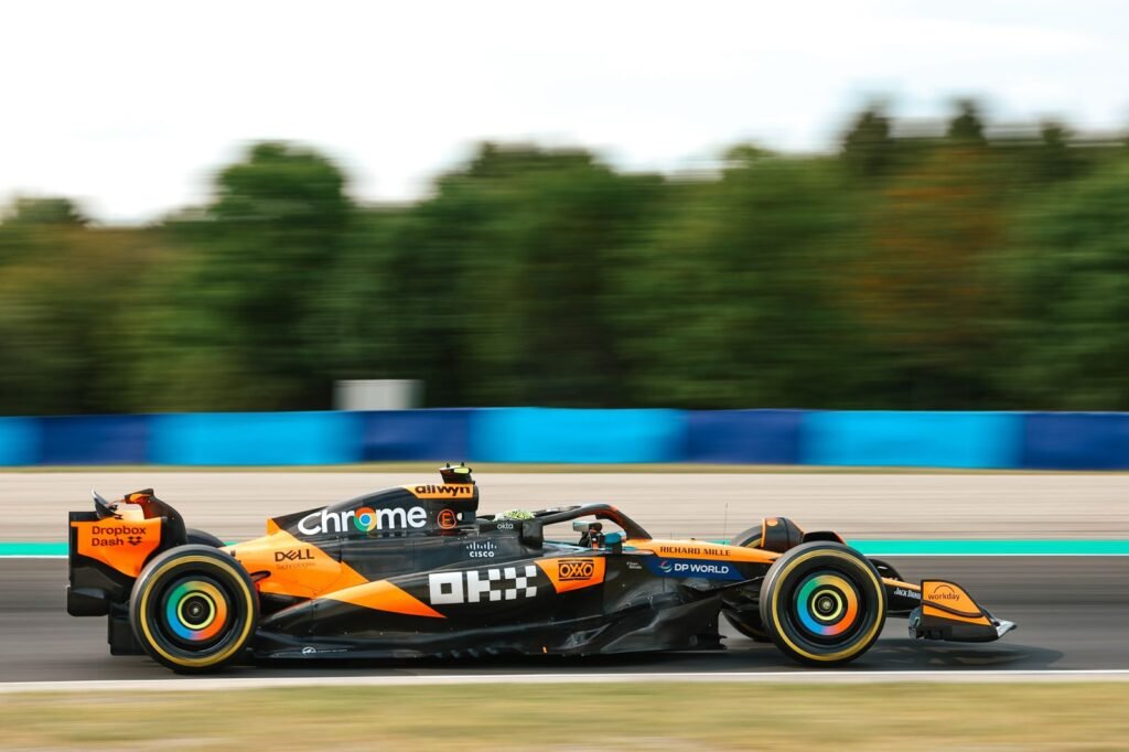 Lando Norris driving his McLaren car at the 2025 Hungarian GP.