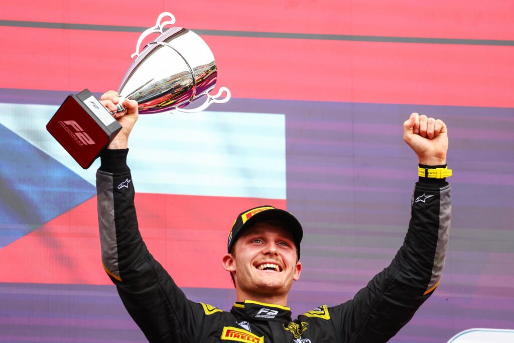 Roman Staněk at the podium for the F2 Hungarian GP
