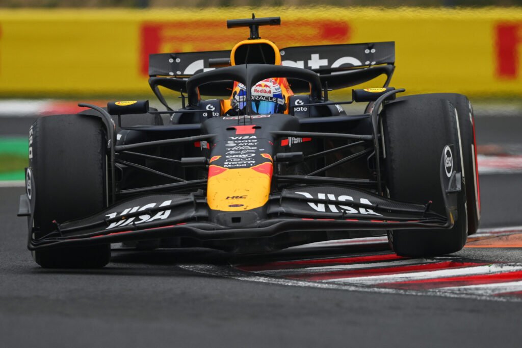 Max Verstappen driving the RB21 during the 2025 Hungarian GP